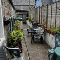Moray Coast. Holiday accommodation. Patio at Pulteney Cottage.